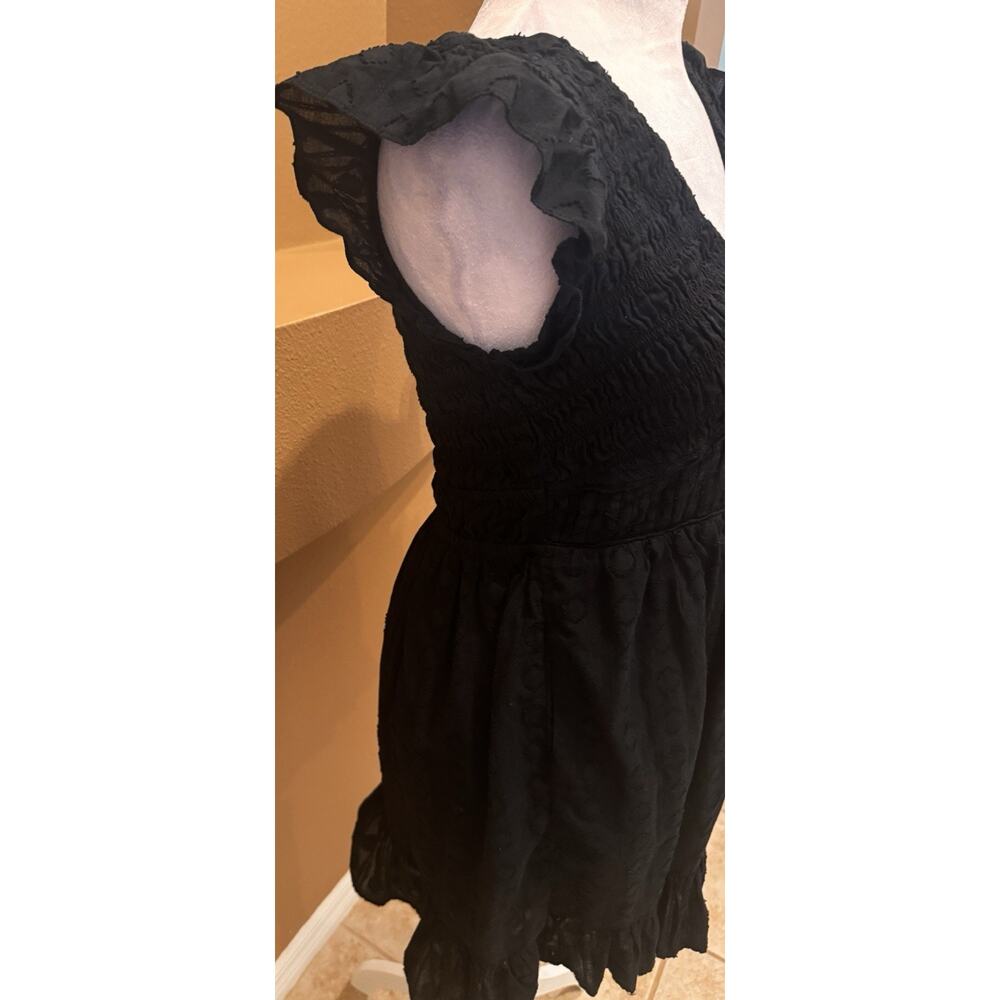 Anthropologie Black Boho Mini Dress Smocked Waist Cotton Size XS - Picture 3 of 9